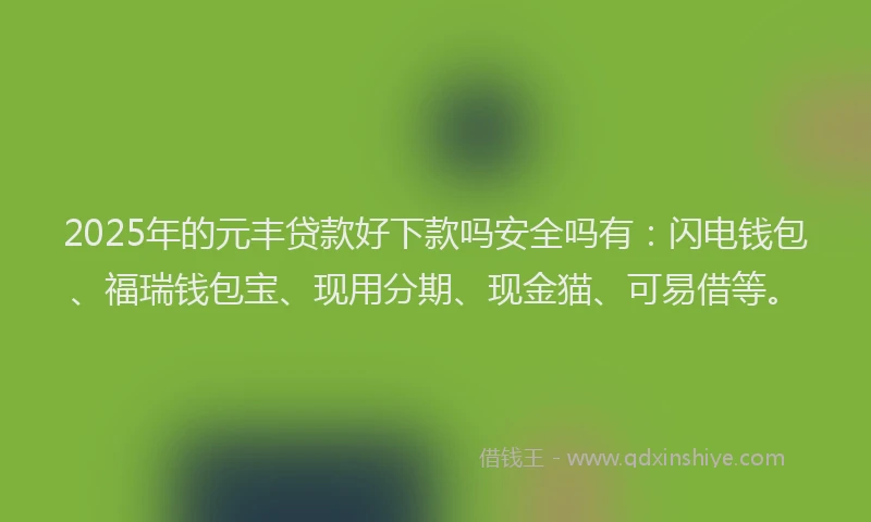 2025年的元丰贷款好下款吗安全吗有：闪电钱包、福瑞钱包宝、现用分期、现金猫、可易借等。