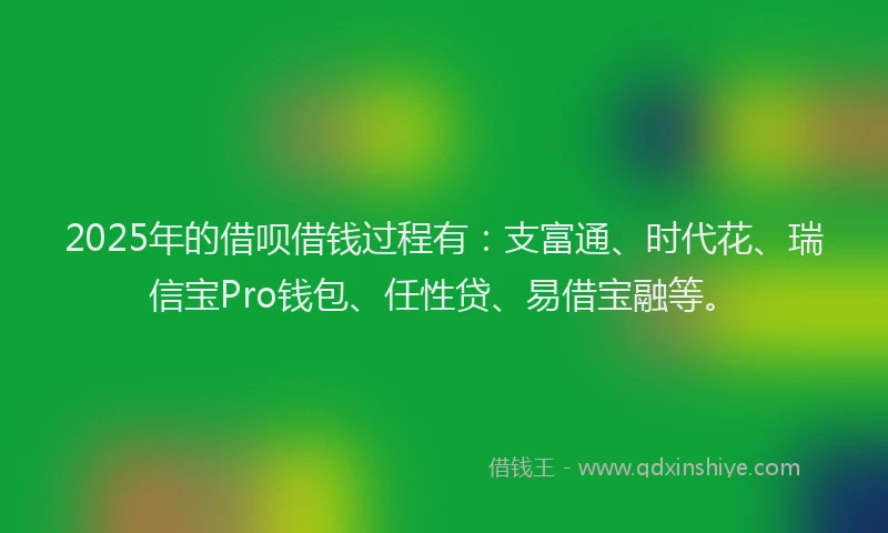 2025年的借呗借钱过程有：支富通、时代花、瑞信宝Pro钱包、任性贷、易借宝融等。