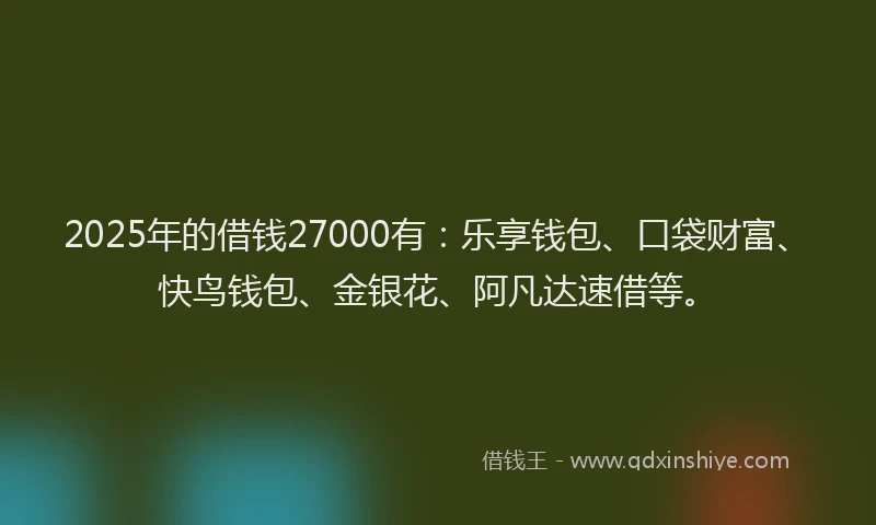 2025年的借钱27000有：乐享钱包、口袋财富、快鸟钱包、金银花、阿凡达速借等。