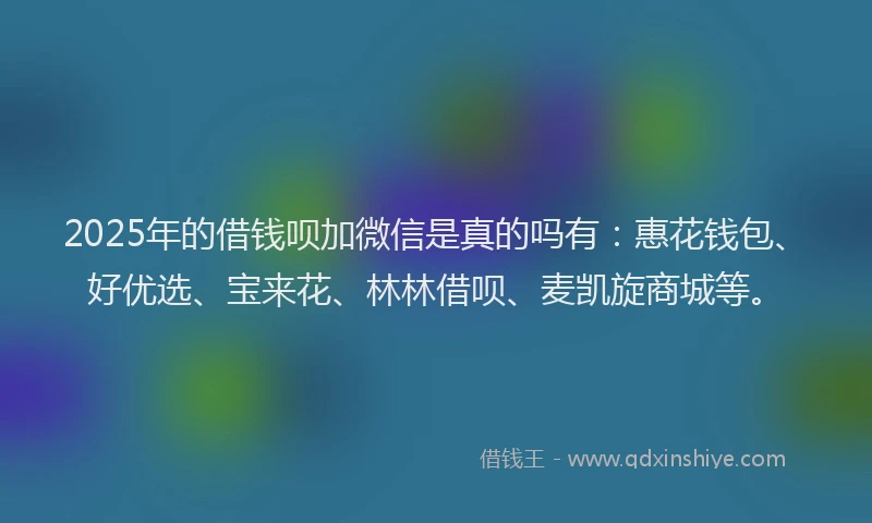 2025年的借钱呗加微信是真的吗有：惠花钱包、好优选、宝来花、林林借呗、麦凯旋商城等。