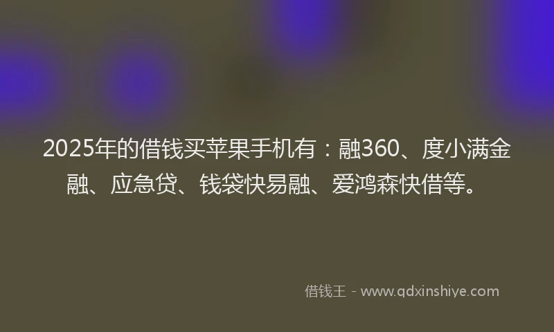 2025年的借钱买苹果手机有：融360、度小满金融、应急贷、钱袋快易融、爱鸿森快借等。