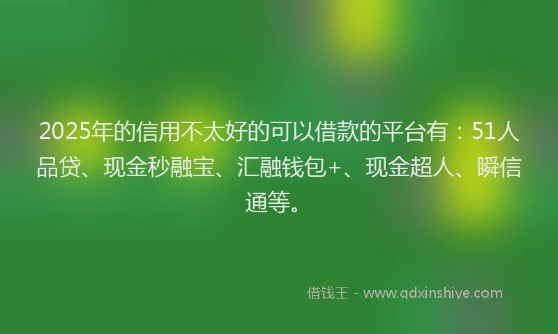 2025年的信用不太好的可以借款的平台有：51人品贷、现金秒融宝、汇融钱包+、现金超人、瞬信通等。