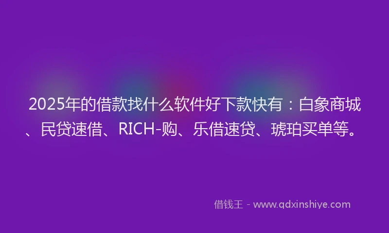 2025年的借款找什么软件好下款快有：白象商城、民贷速借、RICH-购、乐借速贷、琥珀买单等。