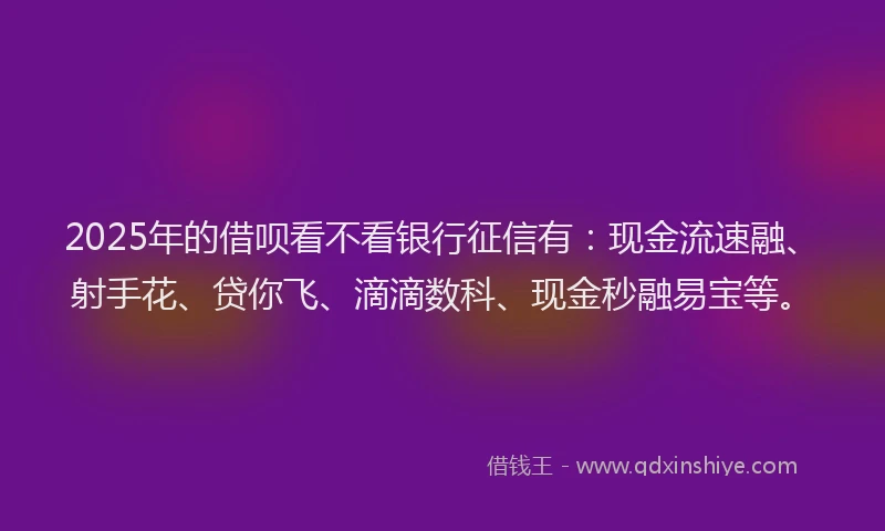 2025年的借呗看不看银行征信有：现金流速融、射手花、贷你飞、滴滴数科、现金秒融易宝等。