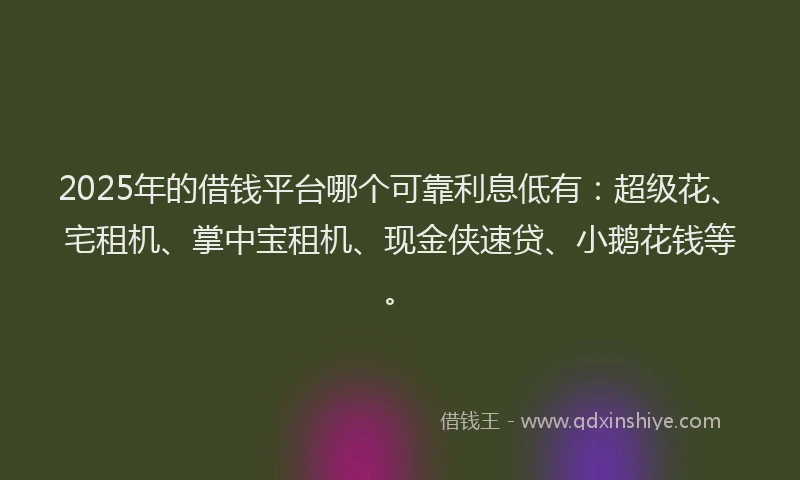 2025年的借钱平台哪个可靠利息低有：超级花、宅租机、掌中宝租机、现金侠速贷、小鹅花钱等。