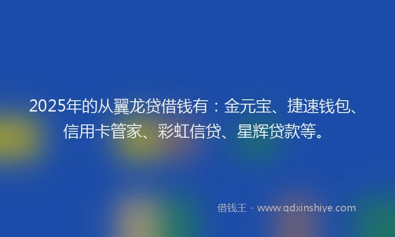 2025年的从翼龙贷借钱有：金元宝、捷速钱包、信用卡管家、彩虹信贷、星辉贷款等。