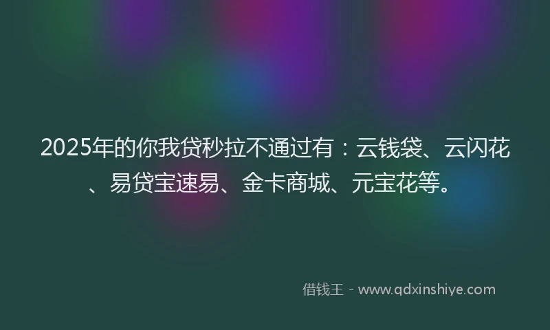 2025年的你我贷秒拉不通过有：云钱袋、云闪花、易贷宝速易、金卡商城、元宝花等。