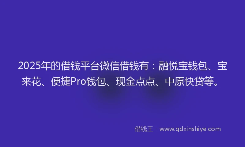 2025年的借钱平台微信借钱有：融悦宝钱包、宝来花、便捷Pro钱包、现金点点、中原快贷等。