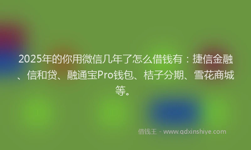 2025年的你用微信几年了怎么借钱有：捷信金融、信和贷、融通宝Pro钱包、桔子分期、雪花商城等。