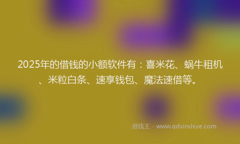 2025年的借钱的小额软件有：喜米花、蜗牛租机、米粒白条、速享钱包、魔法速借等。