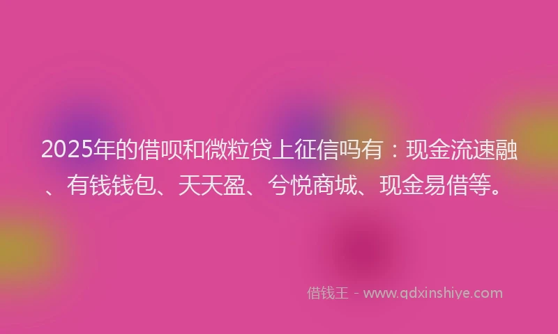 2025年的借呗和微粒贷上征信吗有：现金流速融、有钱钱包、天天盈、兮悦商城、现金易借等。