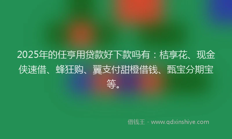 2025年的任亨用贷款好下款吗有：桔享花、现金侠速借、蜂狂购、翼支付甜橙借钱、甄宝分期宝等。