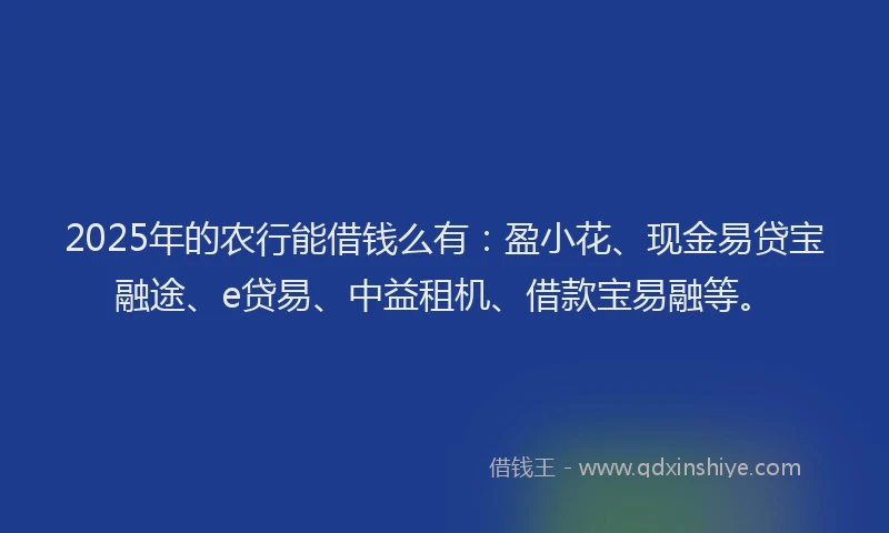 2025年的农行能借钱么有：盈小花、现金易贷宝融途、e贷易、中益租机、借款宝易融等。