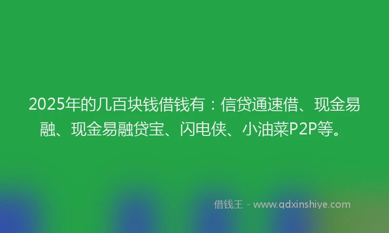 2025年的几百块钱借钱有：信贷通速借、现金易融、现金易融贷宝、闪电侠、小油菜P2P等。
