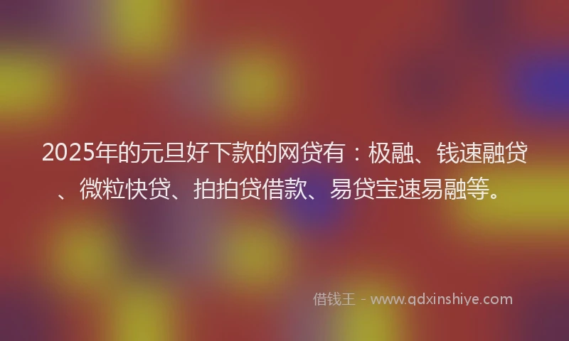 2025年的元旦好下款的网贷有：极融、钱速融贷、微粒快贷、拍拍贷借款、易贷宝速易融等。