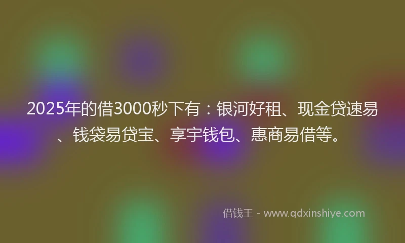 2025年的借3000秒下有：银河好租、现金贷速易、钱袋易贷宝、享宇钱包、惠商易借等。