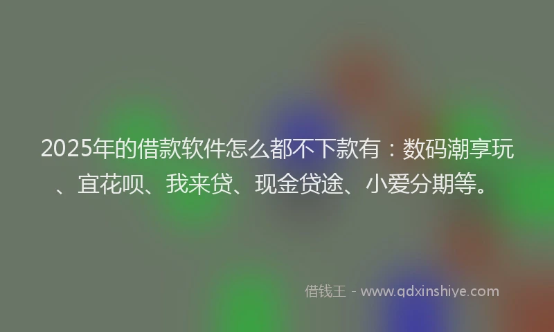 2025年的借款软件怎么都不下款有：数码潮享玩、宜花呗、我来贷、现金贷途、小爱分期等。