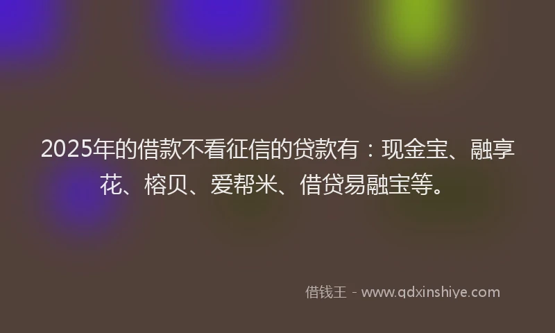 2025年的借款不看征信的贷款有：现金宝、融享花、榕贝、爱帮米、借贷易融宝等。
