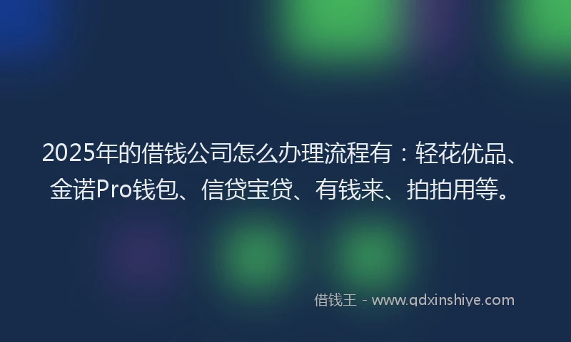 2025年的借钱公司怎么办理流程有：轻花优品、金诺Pro钱包、信贷宝贷、有钱来、拍拍用等。
