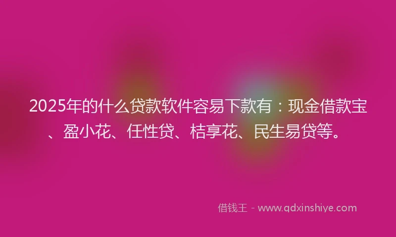 2025年的什么贷款软件容易下款有：现金借款宝、盈小花、任性贷、桔享花、民生易贷等。