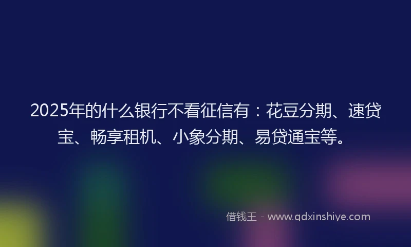 2025年的什么银行不看征信有：花豆分期、速贷宝、畅享租机、小象分期、易贷通宝等。