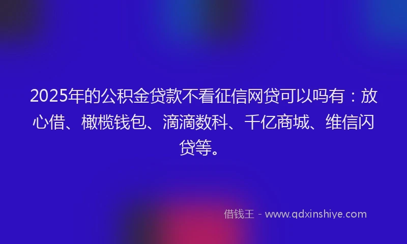 2025年的公积金贷款不看征信网贷可以吗有：放心借、橄榄钱包、滴滴数科、千亿商城、维信闪贷等。
