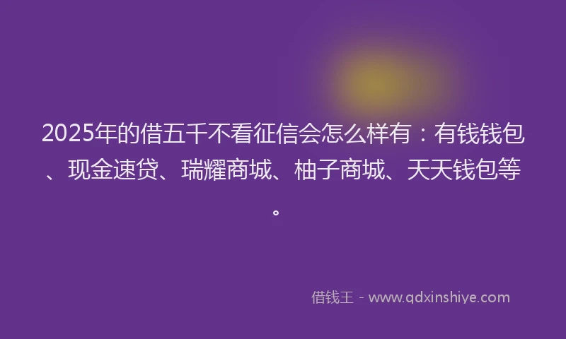 2025年的借五千不看征信会怎么样有：有钱钱包、现金速贷、瑞耀商城、柚子商城、天天钱包等。