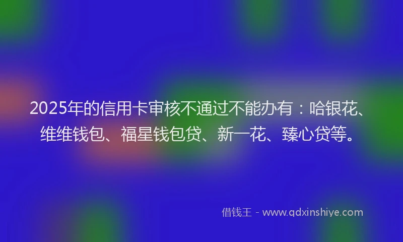 2025年的信用卡审核不通过不能办有：哈银花、维维钱包、福星钱包贷、新一花、臻心贷等。