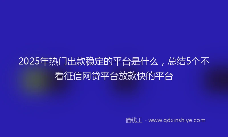 2025年热门出款稳定的平台是什么，总结5个不看征信网贷平台放款快的平台