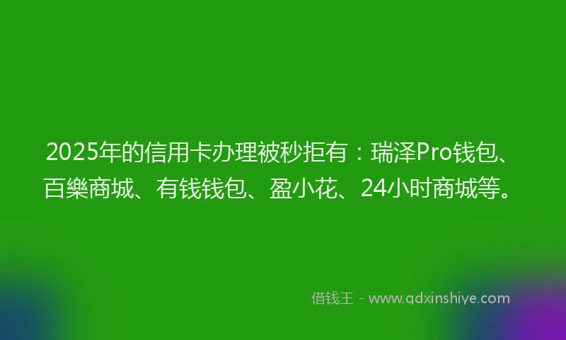 2025年的信用卡办理被秒拒有：瑞泽Pro钱包、百樂商城、有钱钱包、盈小花、24小时商城等。