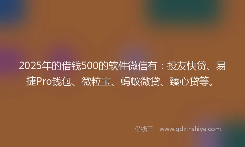 2025年的借钱500的软件微信有：投友快贷、易捷Pro钱包、微粒宝、蚂蚁微贷、臻心贷等。