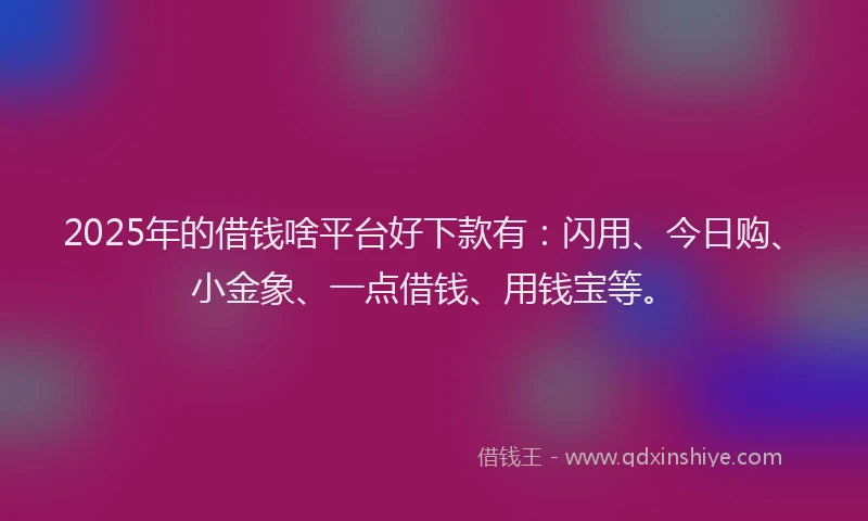 2025年的借钱啥平台好下款有：闪用、今日购、小金象、一点借钱、用钱宝等。