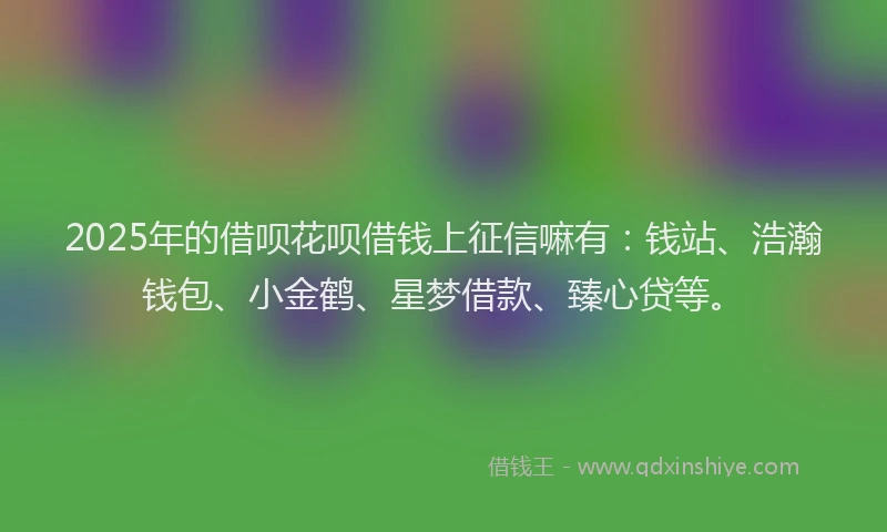 2025年的借呗花呗借钱上征信嘛有：钱站、浩瀚钱包、小金鹤、星梦借款、臻心贷等。