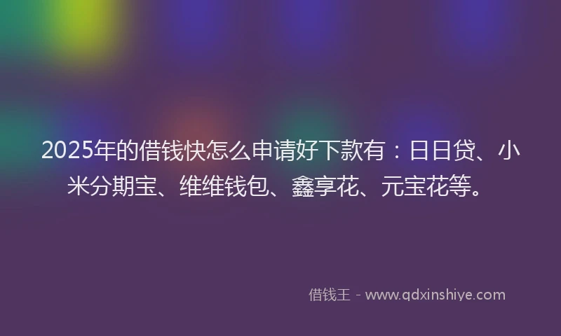 2025年的借钱快怎么申请好下款有：日日贷、小米分期宝、维维钱包、鑫享花、元宝花等。
