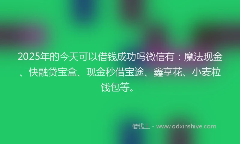2025年的今天可以借钱成功吗微信有：魔法现金、快融贷宝盒、现金秒借宝途、鑫享花、小麦粒钱包等。