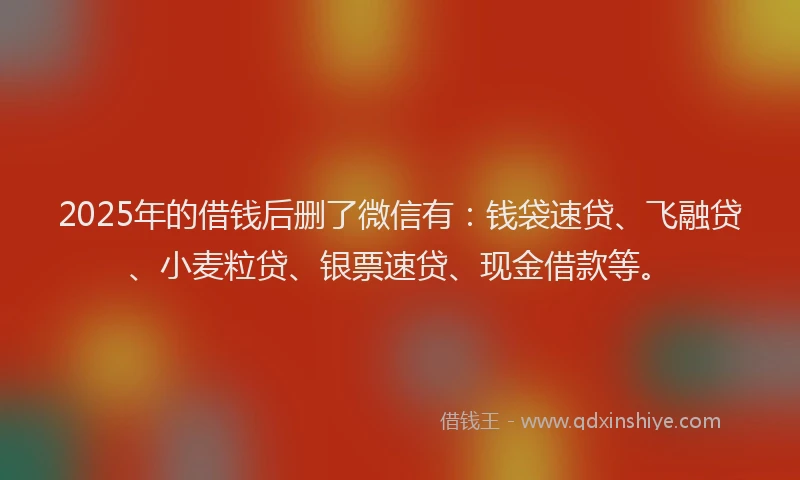 2025年的借钱后删了微信有：钱袋速贷、飞融贷、小麦粒贷、银票速贷、现金借款等。