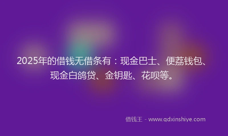 2025年的借钱无借条有：现金巴士、便荔钱包、现金白鸽贷、金钥匙、花呗等。