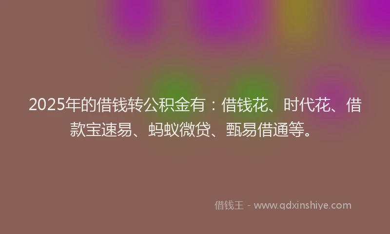 2025年的借钱转公积金有：借钱花、时代花、借款宝速易、蚂蚁微贷、甄易借通等。