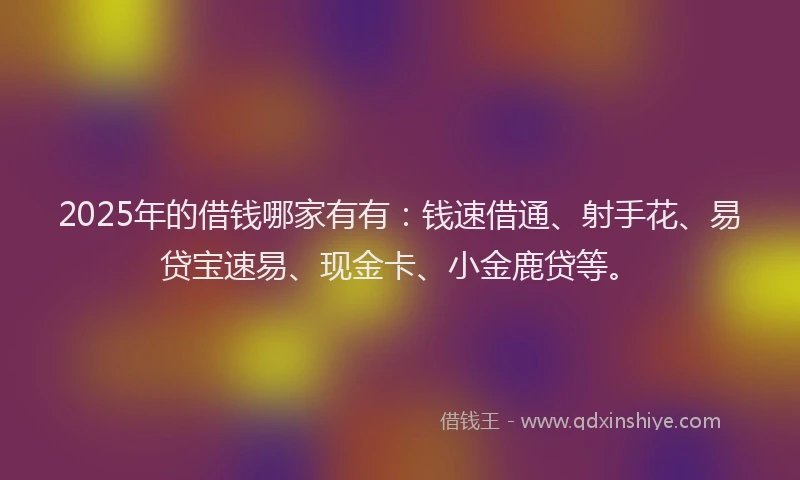 2025年的借钱哪家有有：钱速借通、射手花、易贷宝速易、现金卡、小金鹿贷等。