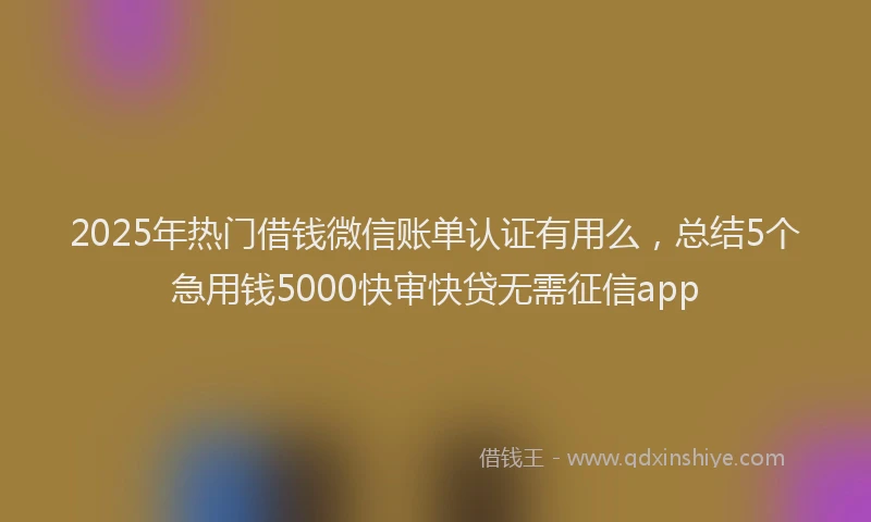 2025年热门借钱微信账单认证有用么，总结5个急用钱5000快审快贷无需征信app