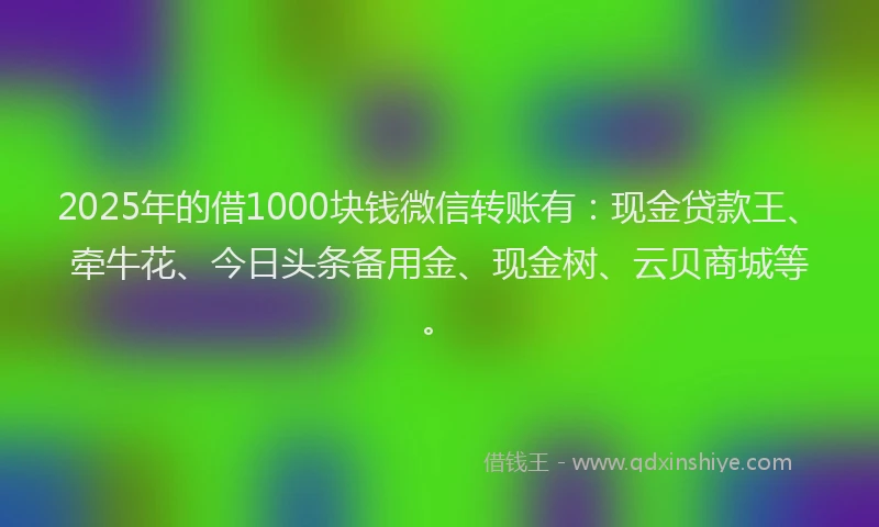 2025年的借1000块钱微信转账有：现金贷款王、牵牛花、今日头条备用金、现金树、云贝商城等。