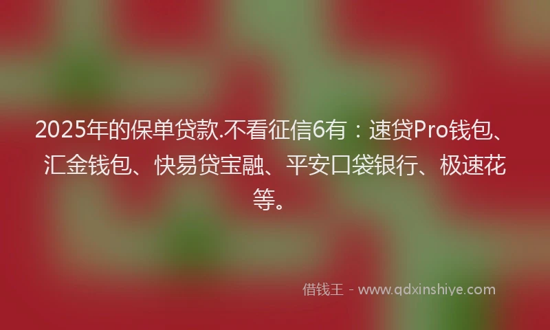 2025年的保单贷款.不看征信6有：速贷Pro钱包、汇金钱包、快易贷宝融、平安口袋银行、极速花等。