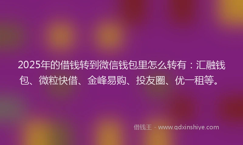 2025年的借钱转到微信钱包里怎么转有：汇融钱包、微粒快借、金峰易购、投友圈、优一租等。