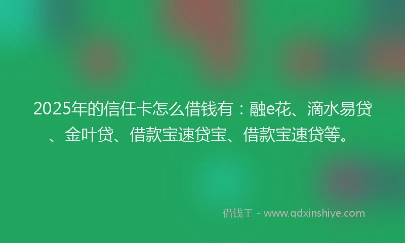 2025年的信任卡怎么借钱有：融e花、滴水易贷、金叶贷、借款宝速贷宝、借款宝速贷等。