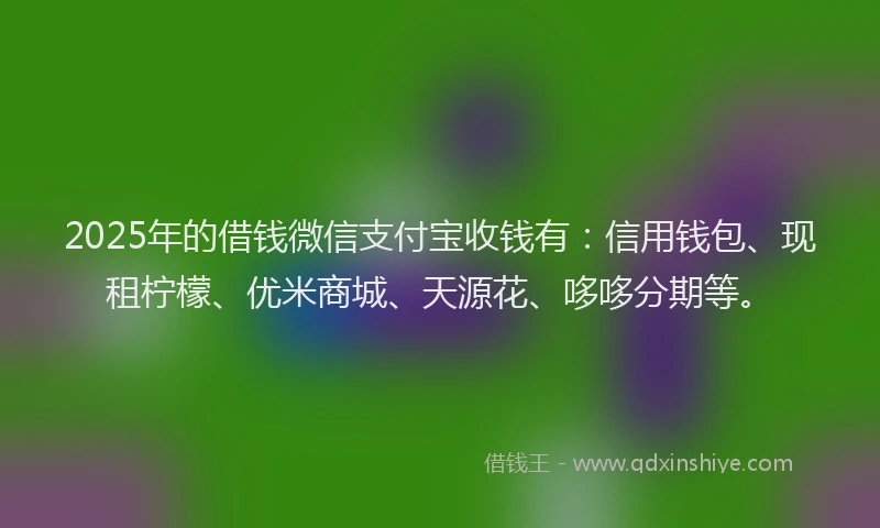 2025年的借钱微信支付宝收钱有：信用钱包、现租柠檬、优米商城、天源花、哆哆分期等。