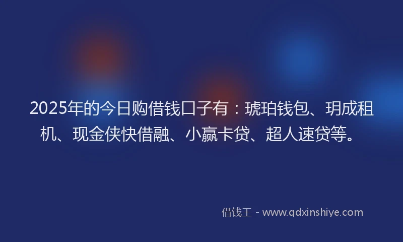 2025年的今日购借钱口子有：琥珀钱包、玥成租机、现金侠快借融、小赢卡贷、超人速贷等。