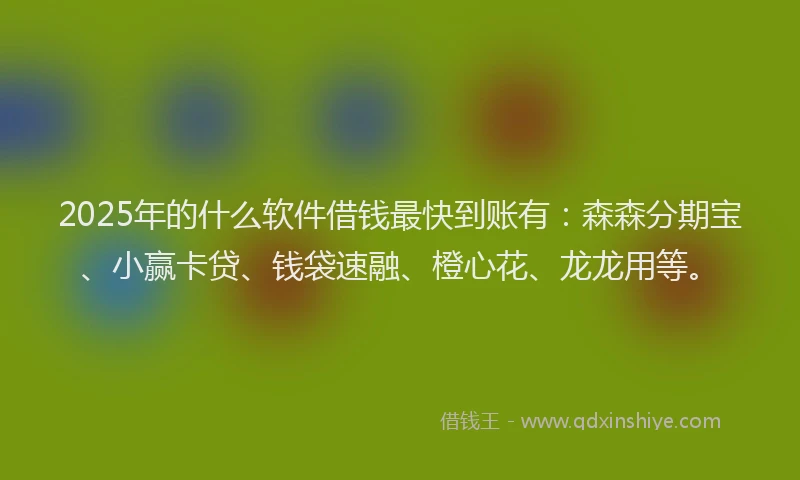 2025年的什么软件借钱最快到账有：森森分期宝、小赢卡贷、钱袋速融、橙心花、龙龙用等。