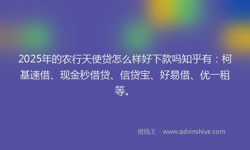 2025年的农行天使贷怎么样好下款吗知乎有：柯基速借、现金秒借贷、信贷宝、好易借、优一租等。