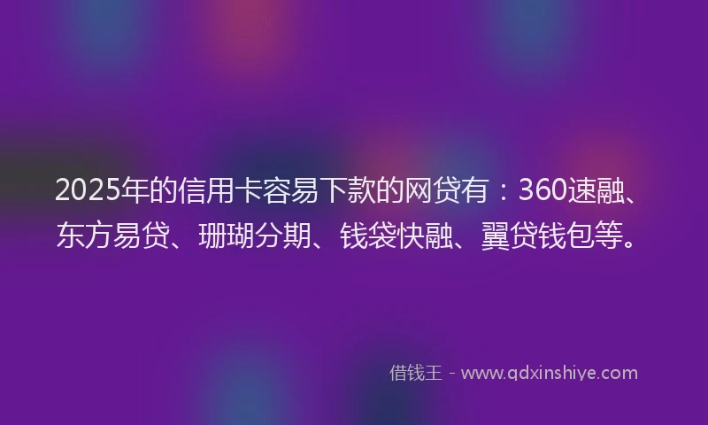 2025年的信用卡容易下款的网贷有：360速融、东方易贷、珊瑚分期、钱袋快融、翼贷钱包等。