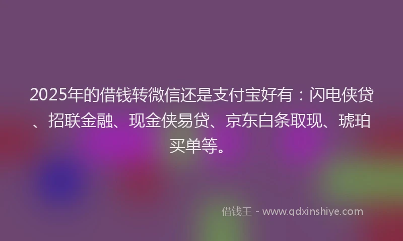2025年的借钱转微信还是支付宝好有：闪电侠贷、招联金融、现金侠易贷、京东白条取现、琥珀买单等。